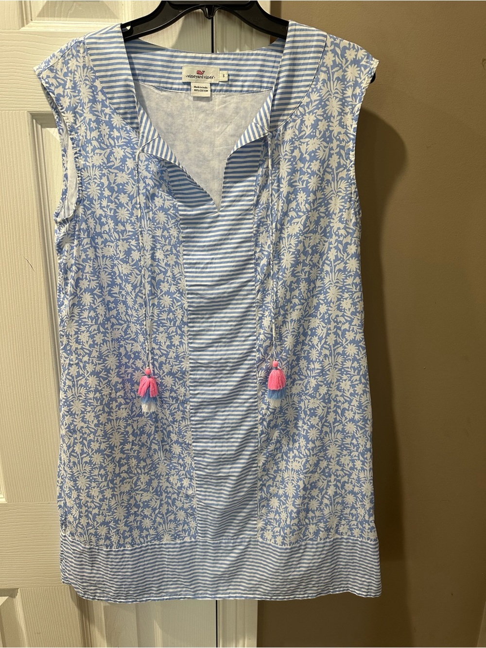 Vineyard Vines Blue-White Striped Cotton Dress with Pink Whale Logo
